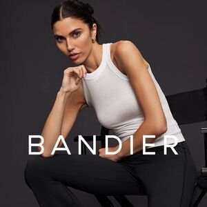 Bandier Rivington white high neck ribbed tank top